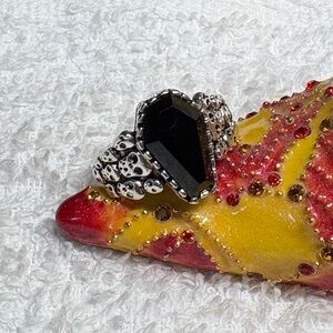 Coffin shaped Elegant Black and Silver Women's Ring